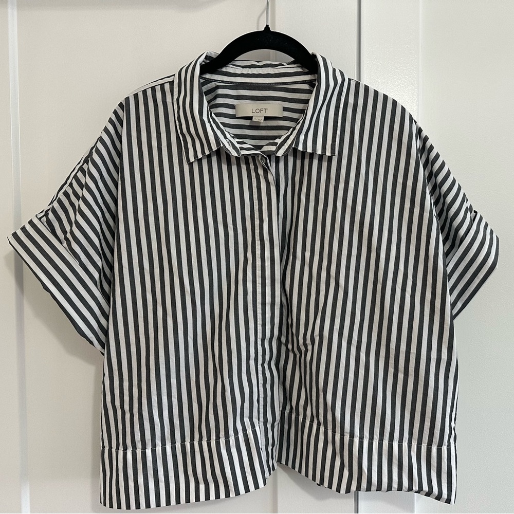 LOFT Boxy Cropped Striped Blouse